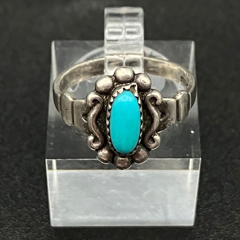 VTG Bell Trading Post Sterling Silver Ring Turquoise Size 4.5 Pinky Ring READ